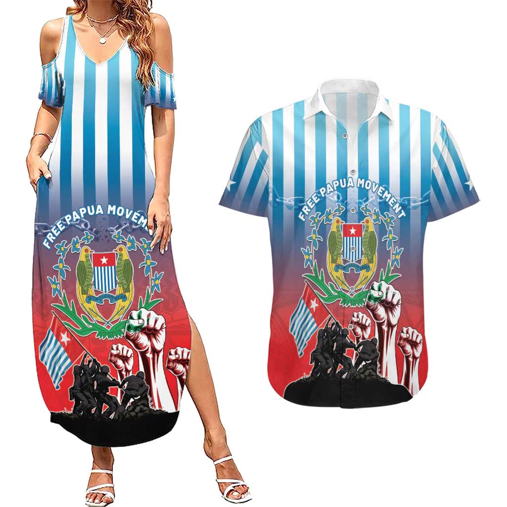 Personalised Free West Papua Couples Matching Summer Maxi Dress and Hawaiian Shirt One People One Soul Unique Style LT05 Blue - Polynesian Pride