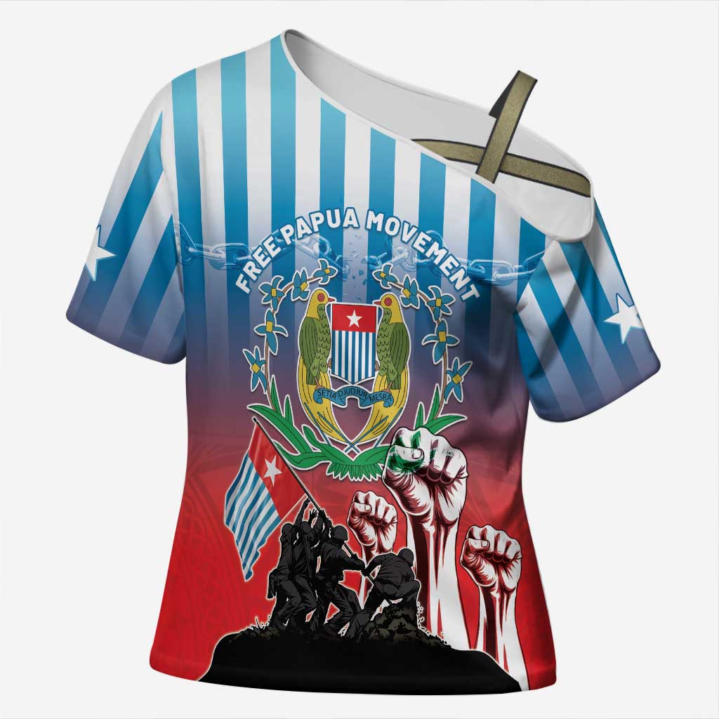 Personalised Free West Papua Cross Shoulder Shirt One People One Soul Unique Style - Polynesian Pride