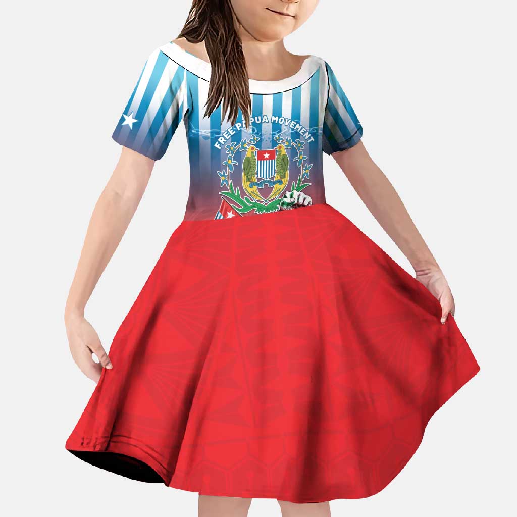 Personalised Free West Papua Family Matching Off Shoulder Maxi Dress and Hawaiian Shirt One People One Soul Unique Style LT05 Daughter's Dress Blue - Polynesian Pride