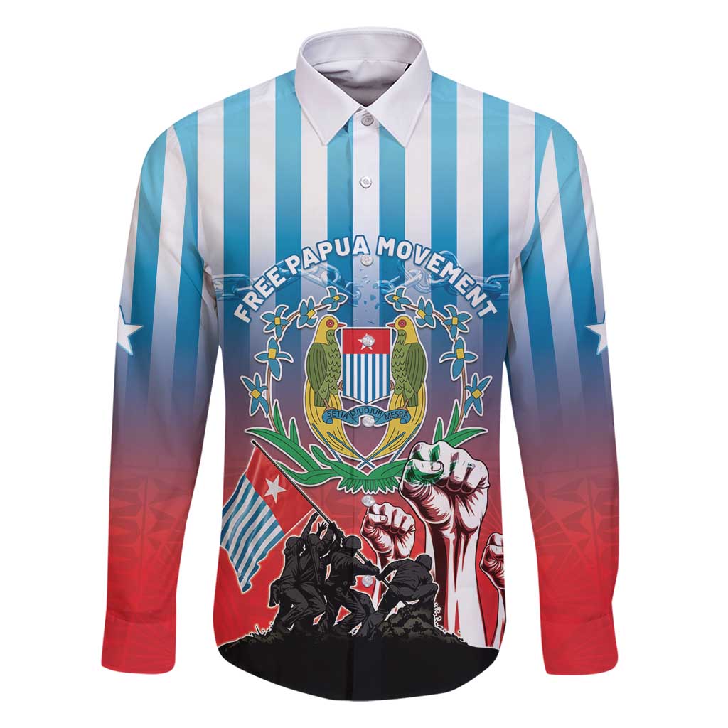 Personalised Free West Papua Family Matching Off Shoulder Short Dress and Hawaiian Shirt One People One Soul Unique Style LT05 Dad's Shirt - Long Sleeve Blue - Polynesian Pride