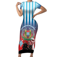 Personalised Free West Papua Family Matching Short Sleeve Bodycon Dress and Hawaiian Shirt One People One Soul Unique Style LT05 Mom's Dress Blue - Polynesian Pride