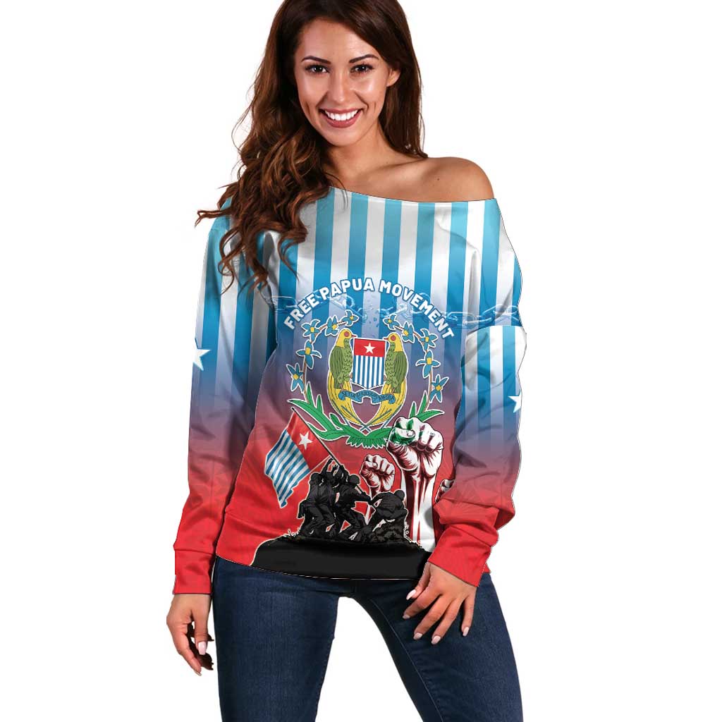 Personalised Free West Papua Off Shoulder Sweater One People One Soul Unique Style - Polynesian Pride