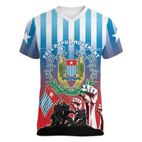 Personalised Free West Papua Women V-Neck T-Shirt One People One Soul Unique Style LT05 Female Blue - Polynesian Pride