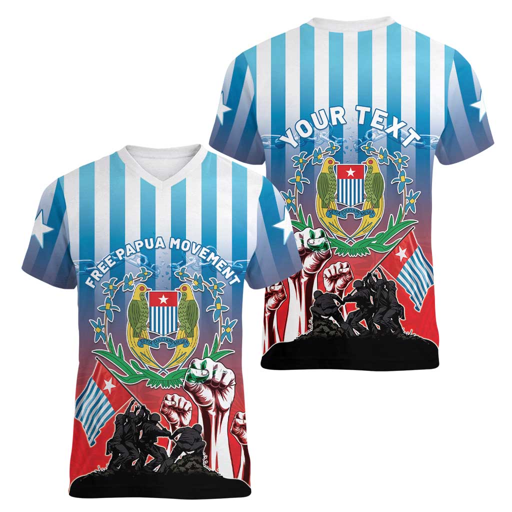 Personalised Free West Papua Women V-Neck T-Shirt One People One Soul Unique Style LT05 - Polynesian Pride