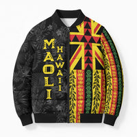 Hawaii Maoli Spirit Bomber Puffer Jacket Kakau Pattern With Flower Lei - Polynesian Pride