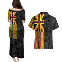 Hawaii Maoli Spirit Couples Matching Puletasi and Hawaiian Shirt Kakau Pattern With Flower Lei LT05 - Polynesian Pride