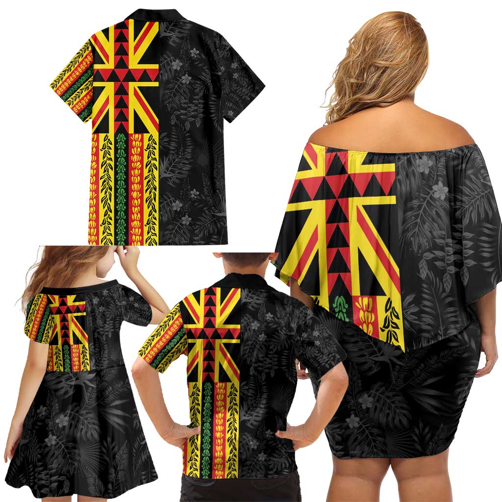 Hawaii Maoli Spirit Family Matching Off Shoulder Short Dress and Hawaiian Shirt Kakau Pattern With Flower Lei LT05 - Polynesian Pride