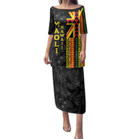 Hawaii Maoli Spirit Family Matching Puletasi and Hawaiian Shirt Kakau Pattern With Flower Lei LT05 Mom's Dress Black - Polynesian Pride