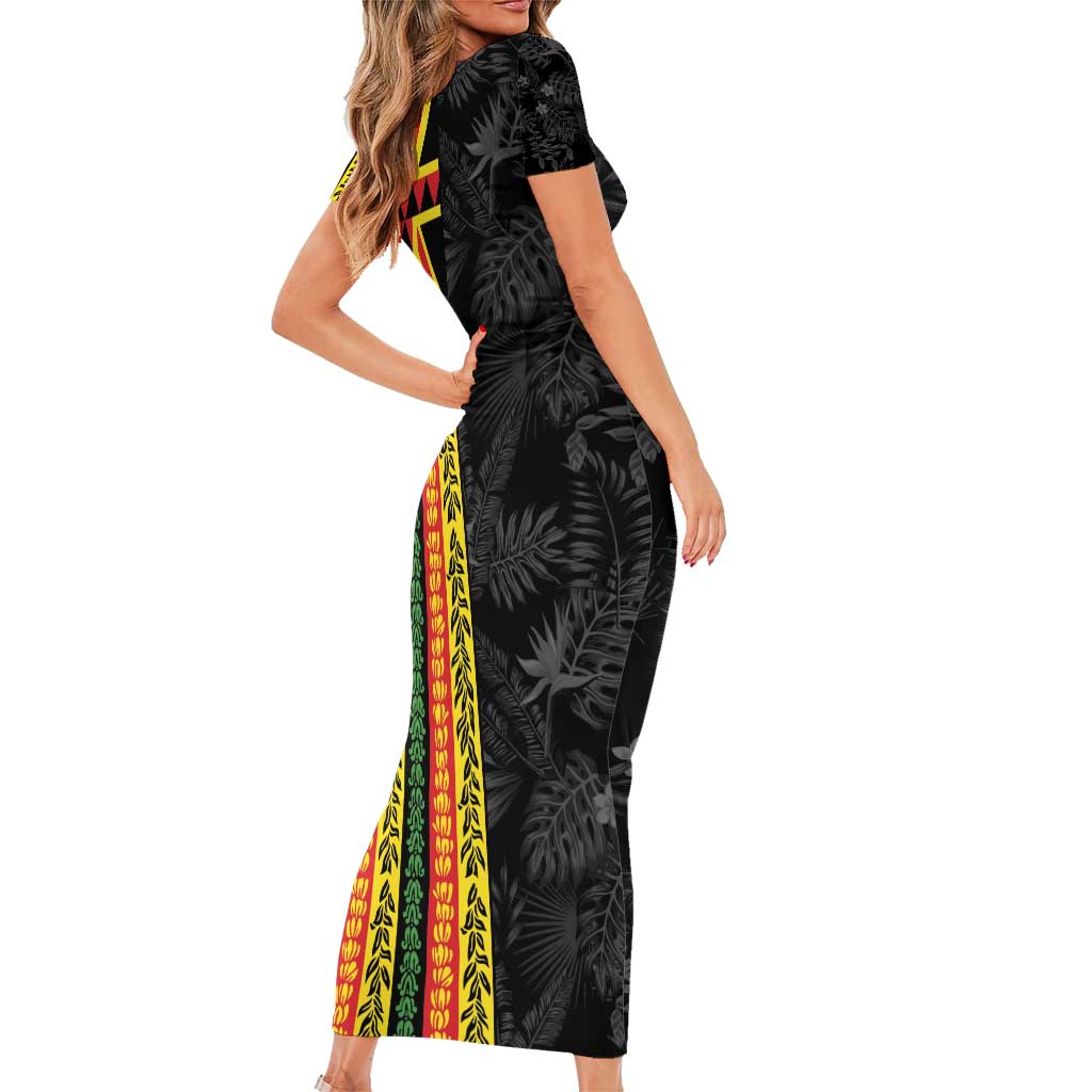 Hawaii Maoli Spirit Family Matching Short Sleeve Bodycon Dress and Hawaiian Shirt Kakau Pattern With Flower Lei LT05 - Polynesian Pride