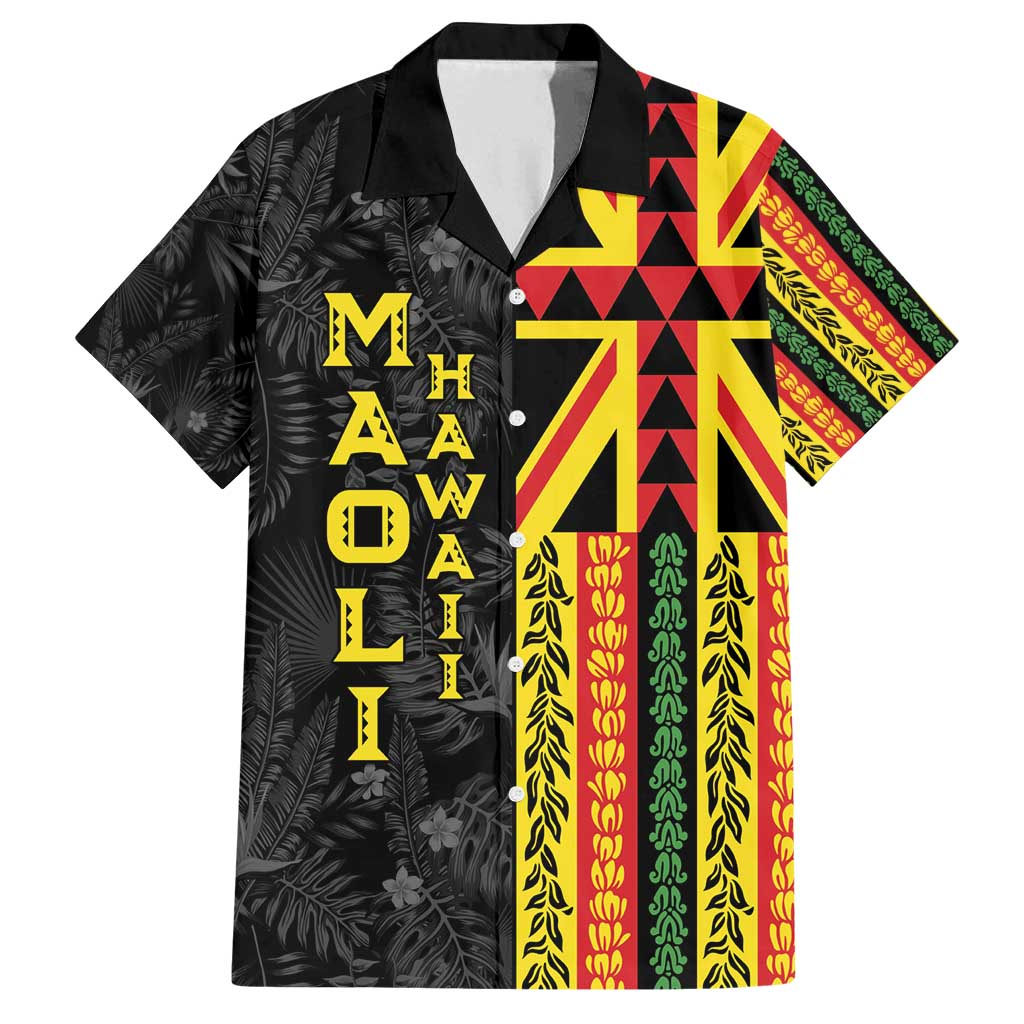 Hawaii Maoli Spirit Family Matching Tank Maxi Dress and Hawaiian Shirt Kakau Pattern With Flower Lei LT05 Dad's Shirt - Short Sleeve Black - Polynesian Pride