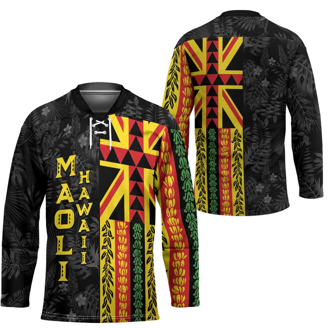 Hawaii Maoli Spirit Hockey Jersey Kakau Pattern With Flower Lei - Polynesian Pride