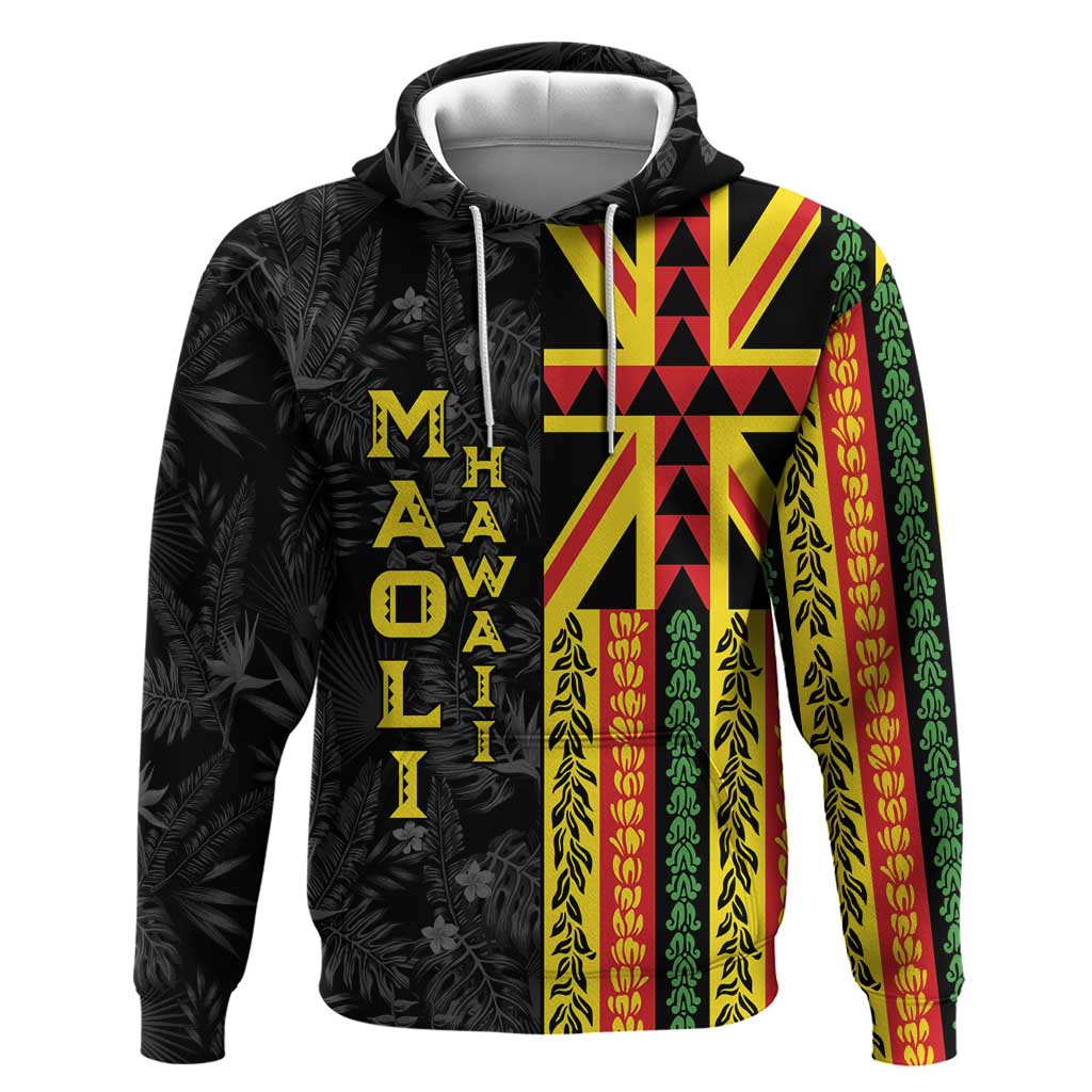 Hawaii Maoli Spirit Hoodie Kakau Pattern With Flower Lei LT05 Pullover Hoodie Black - Polynesian Pride