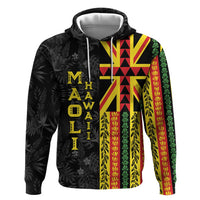 Hawaii Maoli Spirit Hoodie Kakau Pattern With Flower Lei LT05 Pullover Hoodie Black - Polynesian Pride