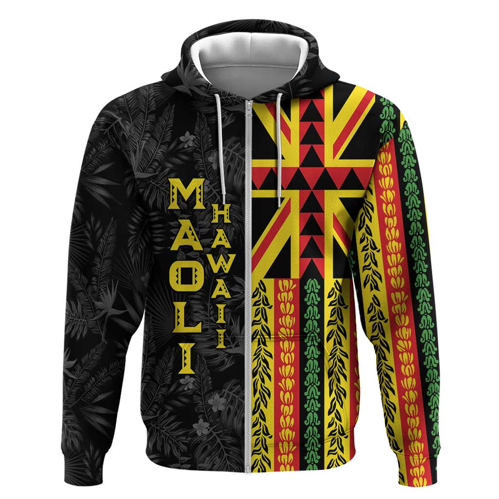Hawaii Maoli Spirit Hoodie Kakau Pattern With Flower Lei LT05 Zip Hoodie Black - Polynesian Pride