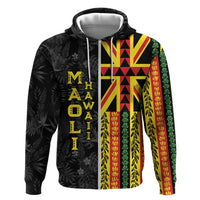 Hawaii Maoli Spirit Hoodie Kakau Pattern With Flower Lei LT05 Zip Hoodie Black - Polynesian Pride