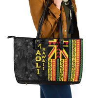 Hawaii Maoli Spirit Leather Tote Bag Kakau Pattern With Flower Lei LT05 - Polynesian Pride