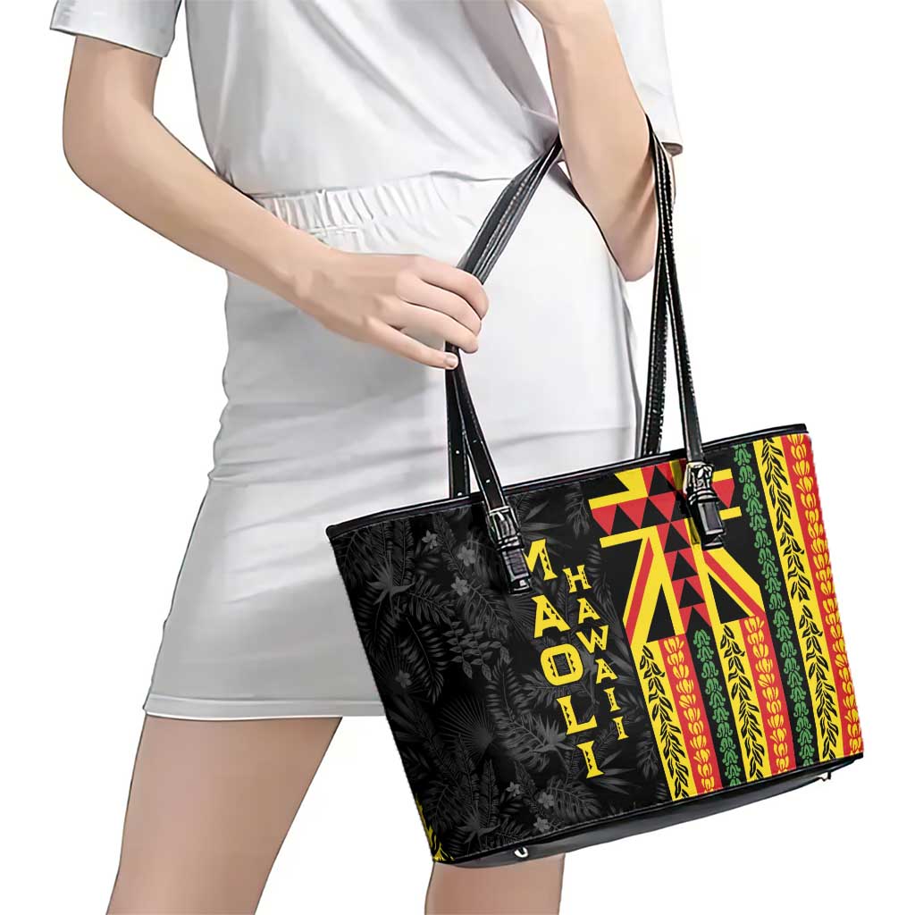 Hawaii Maoli Spirit Leather Tote Bag Kakau Pattern With Flower Lei LT05 - Polynesian Pride