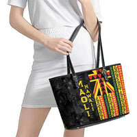 Hawaii Maoli Spirit Leather Tote Bag Kakau Pattern With Flower Lei LT05 - Polynesian Pride