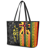 Hawaii Maoli Spirit Leather Tote Bag Kakau Pattern With Flower Lei LT05 - Polynesian Pride
