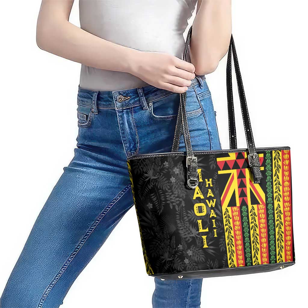 Hawaii Maoli Spirit Leather Tote Bag Kakau Pattern With Flower Lei LT05 - Polynesian Pride