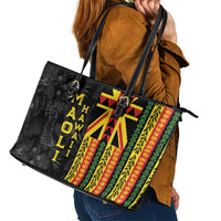Hawaii Maoli Spirit Leather Tote Bag Kakau Pattern With Flower Lei LT05 - Polynesian Pride