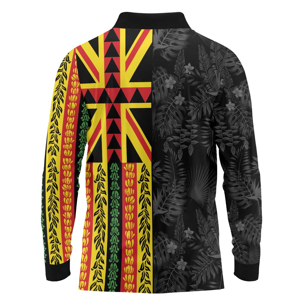 Hawaii Maoli Spirit Long Sleeve Polo Shirt Kakau Pattern With Flower Lei LT05 - Polynesian Pride