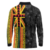 Hawaii Maoli Spirit Long Sleeve Polo Shirt Kakau Pattern With Flower Lei LT05 - Polynesian Pride