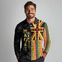 Hawaii Maoli Spirit Long Sleeve Polo Shirt Kakau Pattern With Flower Lei LT05 - Polynesian Pride