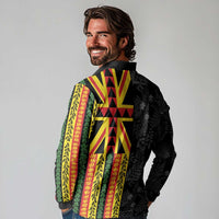 Hawaii Maoli Spirit Long Sleeve Polo Shirt Kakau Pattern With Flower Lei LT05 - Polynesian Pride