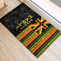 Hawaii Maoli Spirit Rubber Doormat Kakau Pattern With Flower Lei - Polynesian Pride