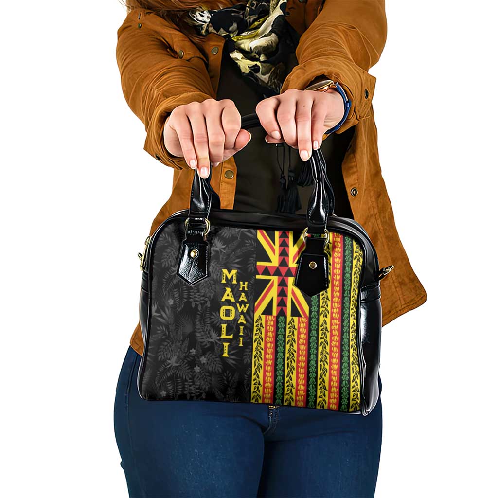 Hawaii Maoli Spirit Shoulder Handbag Kakau Pattern With Flower Lei LT05 One Size Black - Polynesian Pride