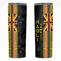Hawaii Maoli Spirit Skinny Tumbler Kakau Pattern With Flower Lei LT05 Black - Polynesian Pride