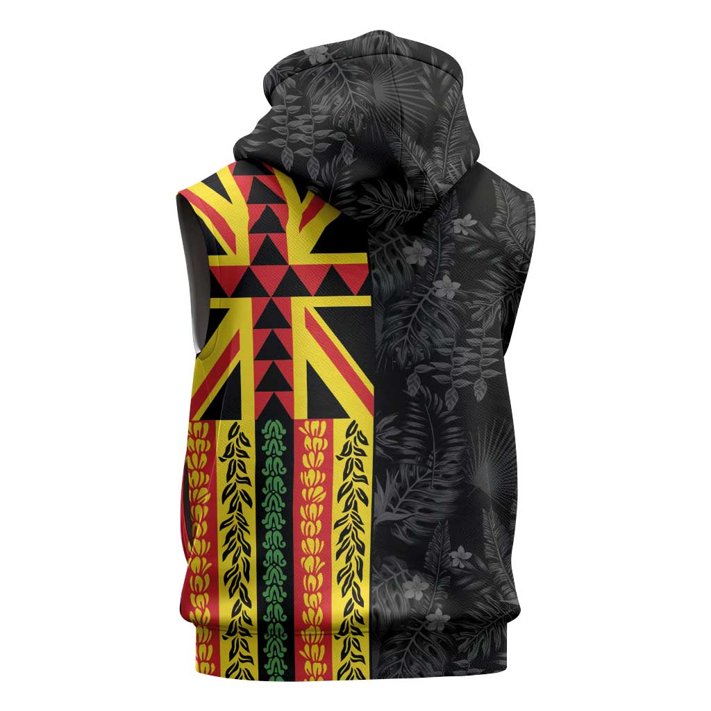 Hawaii Maoli Spirit Sleeveless Zip Hoodie Kakau Pattern With Flower Lei - Polynesian Pride