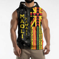 Hawaii Maoli Spirit Sleeveless Zip Hoodie Kakau Pattern With Flower Lei - Polynesian Pride