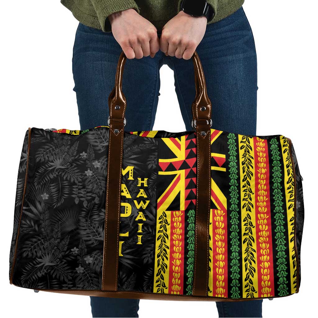 Hawaii Maoli Spirit Travel Bag Kakau Pattern With Flower Lei LT05 Black - Polynesian Pride