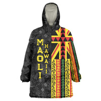 Hawaii Maoli Spirit Wearable Blanket Hoodie Kakau Pattern With Flower Lei - Polynesian Pride