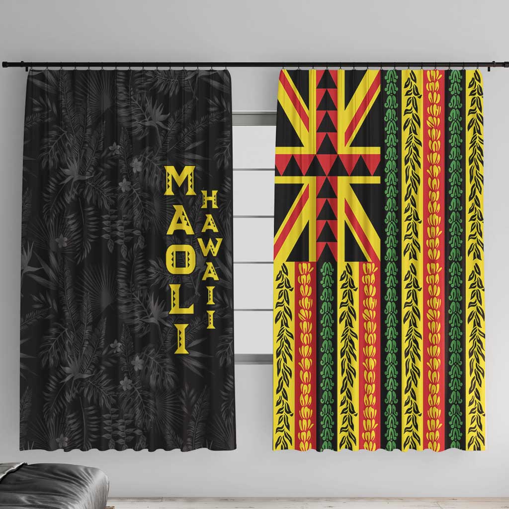 Hawaii Maoli Spirit Window Curtain Kakau Pattern With Flower Lei LT05 With Hooks Black - Polynesian Pride