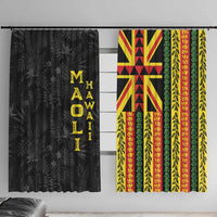 Hawaii Maoli Spirit Window Curtain Kakau Pattern With Flower Lei LT05 With Hooks Black - Polynesian Pride