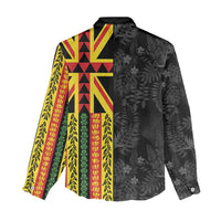 Hawaii Maoli Spirit Women Casual Shirt Kakau Pattern With Flower Lei - Polynesian Pride