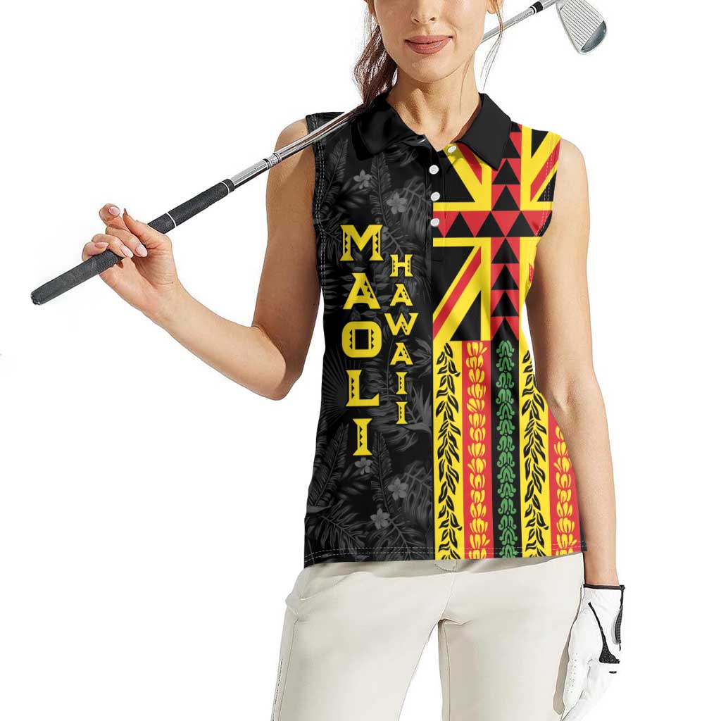 Hawaii Maoli Spirit Women Sleeveless Polo Shirt Kakau Pattern With Flower Lei LT05 - Polynesian Pride