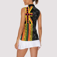 Hawaii Maoli Spirit Women Sleeveless Polo Shirt Kakau Pattern With Flower Lei LT05 - Polynesian Pride