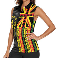 Hawaii Maoli Spirit Women Sleeveless Polo Shirt Kakau Pattern With Flower Lei LT05 - Polynesian Pride