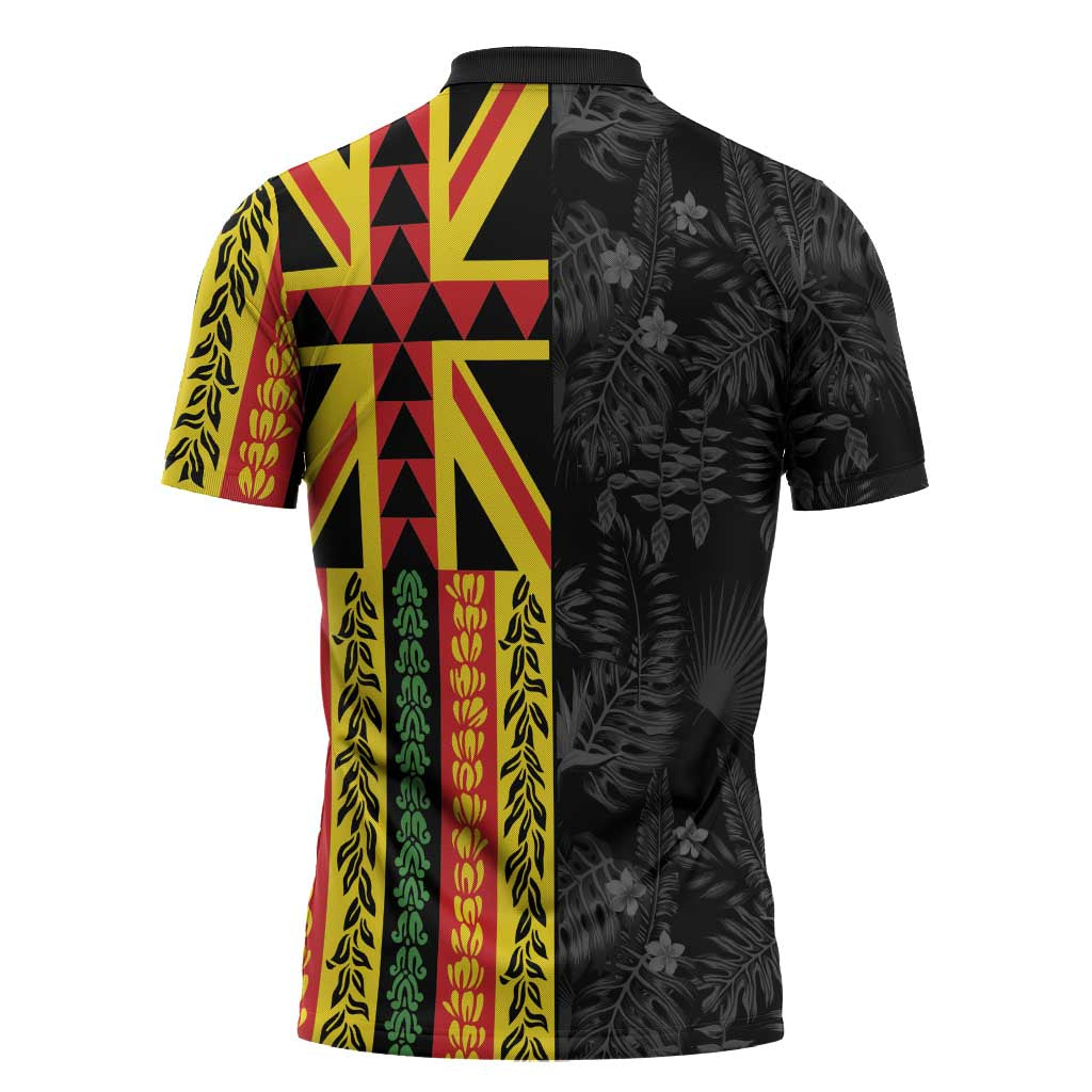 Hawaii Maoli Spirit Zipper Polo Shirt Kakau Pattern With Flower Lei LT05 - Polynesian Pride