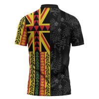 Hawaii Maoli Spirit Zipper Polo Shirt Kakau Pattern With Flower Lei LT05 - Polynesian Pride