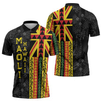 Hawaii Maoli Spirit Zipper Polo Shirt Kakau Pattern With Flower Lei LT05 - Polynesian Pride