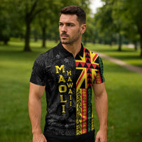 Hawaii Maoli Spirit Zipper Polo Shirt Kakau Pattern With Flower Lei LT05 - Polynesian Pride