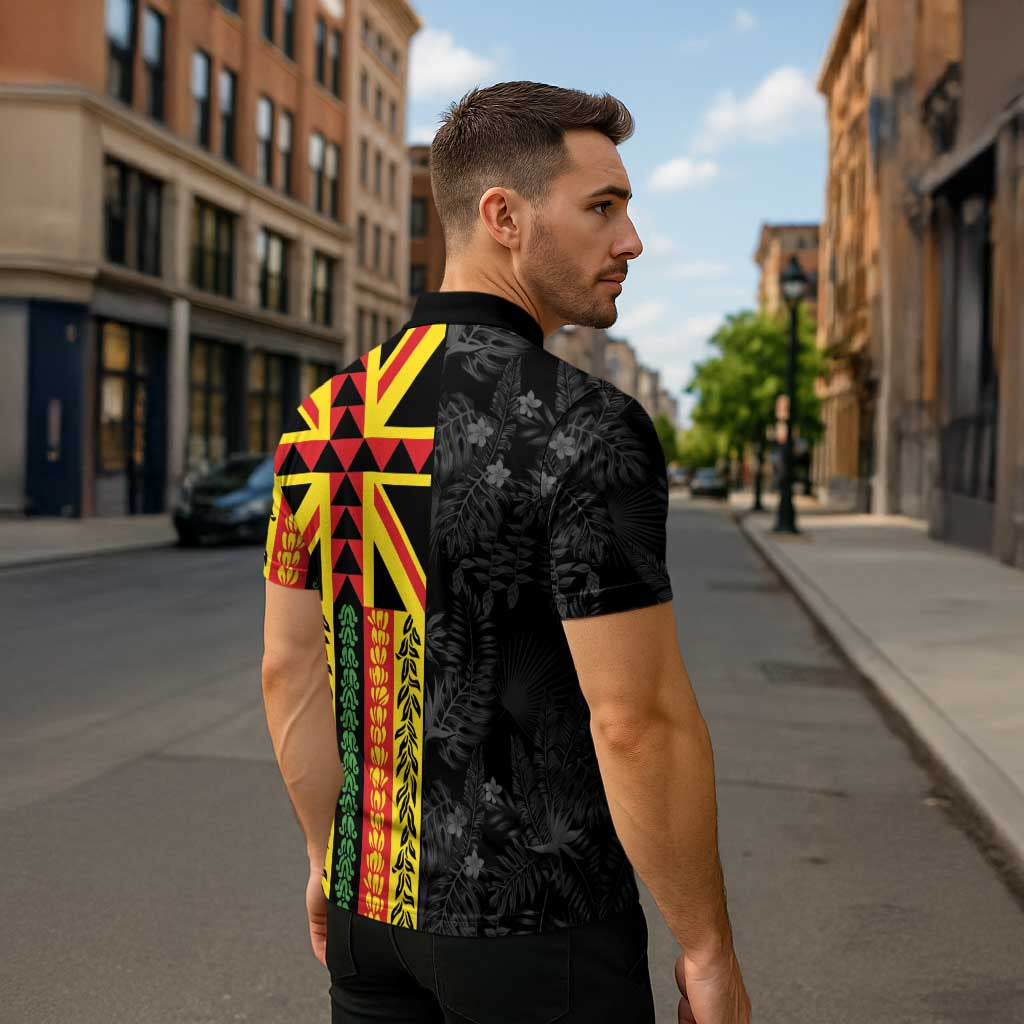 Hawaii Maoli Spirit Zipper Polo Shirt Kakau Pattern With Flower Lei LT05 - Polynesian Pride