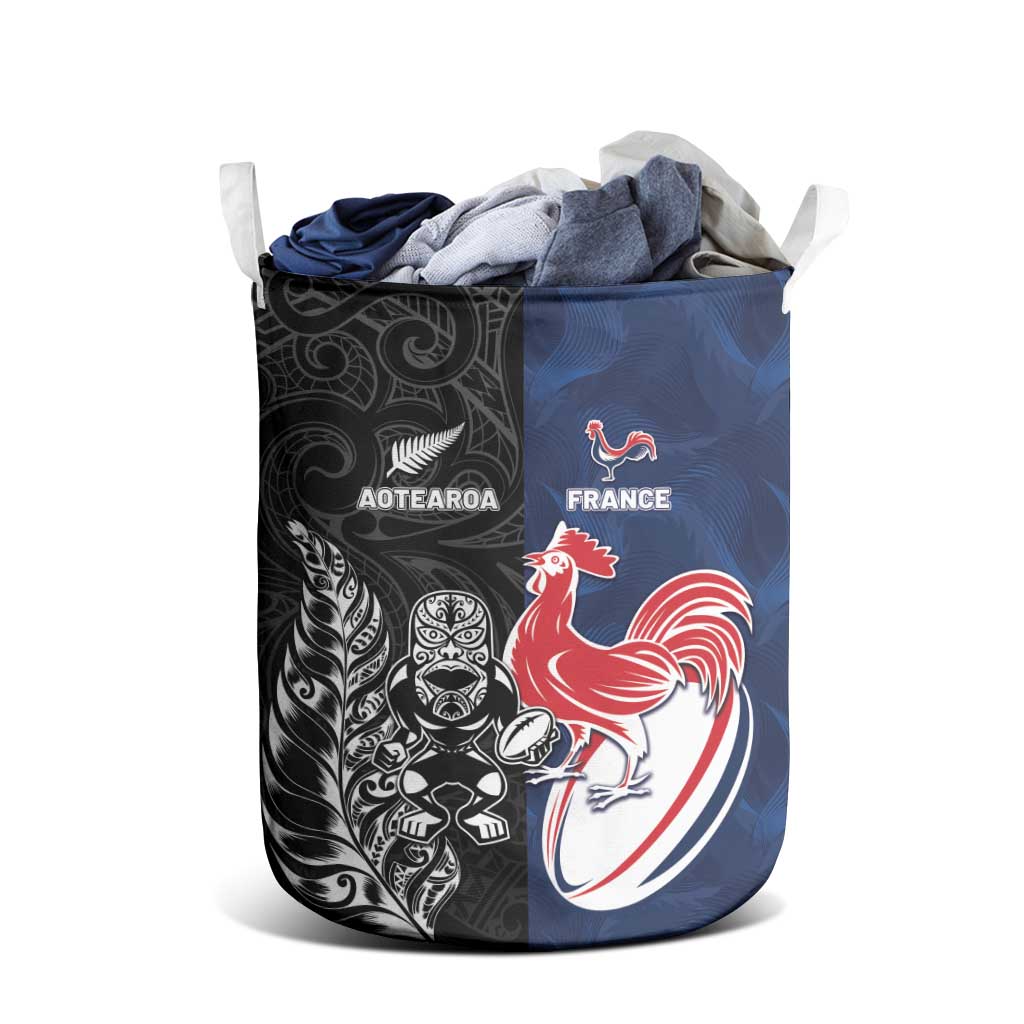 France And New Zealand Rugby Laundry Basket Les Bleus Rooster With Maori Tiki LT05 - Polynesian Pride