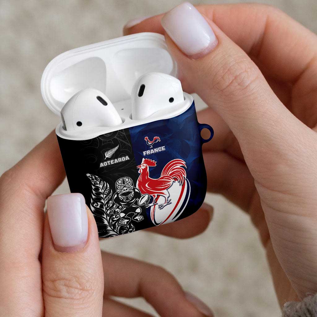 France And New Zealand Rugby AirPods Case Les Bleus Rooster With Maori Tiki LT05 - Polynesian Pride