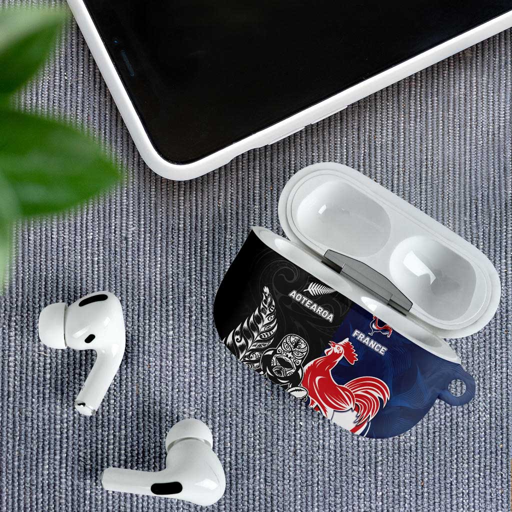 France And New Zealand Rugby AirPods Case Les Bleus Rooster With Maori Tiki LT05 - Polynesian Pride